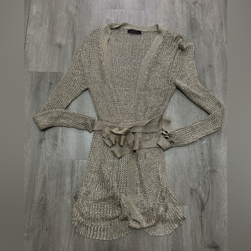 Sorel Metallic Beige Open Knit Cardigan